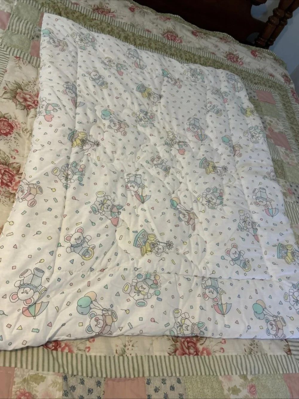 Vintage 80’s Baby Puffalumps Pastel Quilted Crib Blanket Comforter 41” X 31